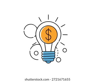 Stylized line art illustration of a light bulb with a dollar sign, representing innovative ideas leading to financial success, business growth, and profitable ventures