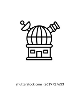 Stylized line art illustration of a modern observatory with telescope