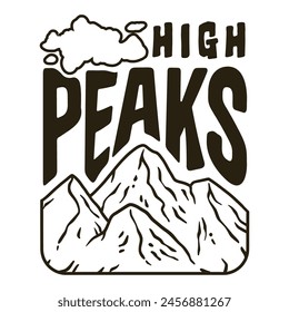 Stylized line art illustration representing high mountain peaks, ideal for themes involving nature, outdoor adventures, hiking, camping, and exploring the beauty of the wilderness.