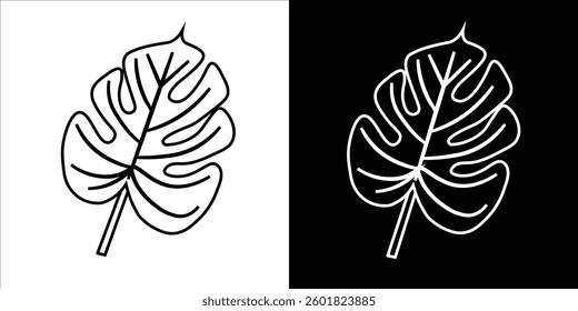 Stylized Line Art Leaves on Contrasting Black and White Backgrounds
