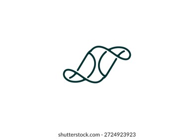 Logotipo estilizado del arte de la línea con los bucles abstractos entrelazados en verde oscuro, símbolo moderno elegante de la marca