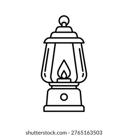 Stylized line art of a vintage lantern with a flame. Evokes concepts of tradition, guidance, and illumination. Ideal for articles on history, exploration, or essential services.