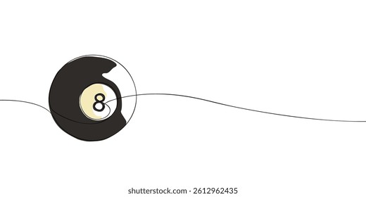 Stylized line drawing of a black billiard 8-ball in motion, featuring simple curves and a clean white background.

