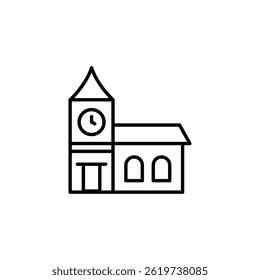 Stylized line drawing of a classic town hall building icon design