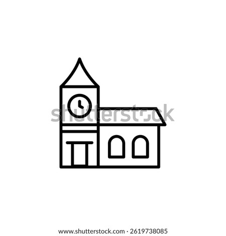 Stylized line drawing of a classic town hall building icon design