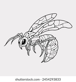 Stylized line drawing drone bee vector illustration