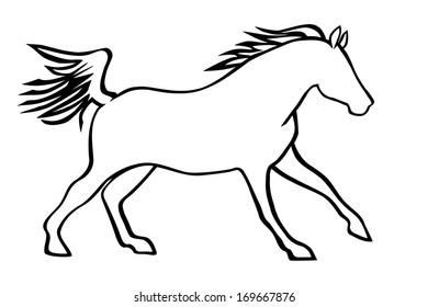 Stylized line drawing of a galloping horse