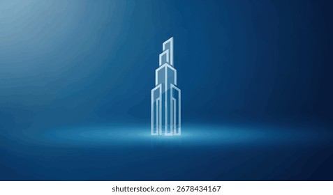 A stylized line drawing of a modern skyscraper, possibly representing urban development or architectural design.