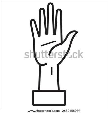 Stylized line drawing of an open hand raised upwards