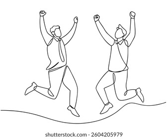Stylized Line Spin: Carefree Celebration Motion. A stylized continuous line captures two figures spinning, embodying carefree celebration and the dynamic motion of success.