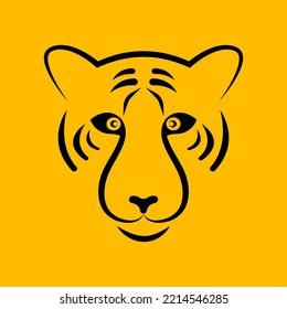 Stylized line tiger head, wild animal face. Tiger eyes, vector icon, logo, mascot