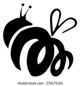 Stylized, line, vector, graphic flying bee isolated on white background. Suitable for a logo