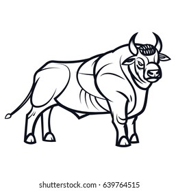 Stylized Linear Drawing Powerful Standing Bull Stock Vector (Royalty ...