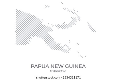 Mapa lineal estilizado de Papúa Nueva Guinea en estilo minimalista