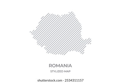 Stylized linear map of Romania in minimalistic style