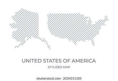 Mapa lineal estilizado de los Estados Unidos de América en estilo minimalista