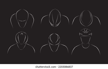Stylized, linear set of cyclists with helmets
