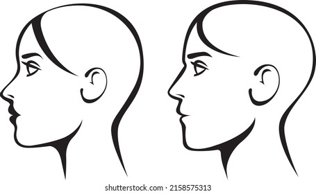 Stylized linear silhouettes of a female and male head isolated on a white background. Template for measuring head. Hat Sizing Charts. Vector illustration