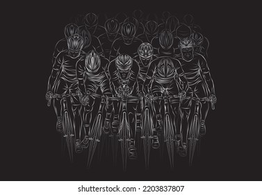 Stylized linear sketch of cyclist, athlete, man. Cyclists fight for the finish line