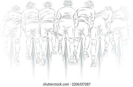 Stylized linear sketch of cyclist, athlete rear view