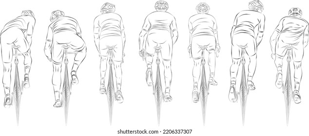 Stylized linear sketch of cyclist, athlete rear view