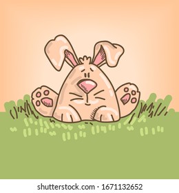 Estilizado con líneas. Conejo de Pascua. Tarjeta de Pascua. Abundancia de Pascua en la hierba