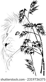 stylized lion face in bamboo grove