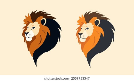 Stylized Lion Head with Dark and Light Mane Variations Illustration