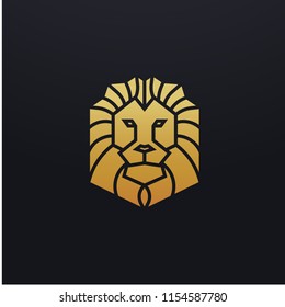 Stylized lion head icon illustration. Vector glyph, feline animal design with golden color