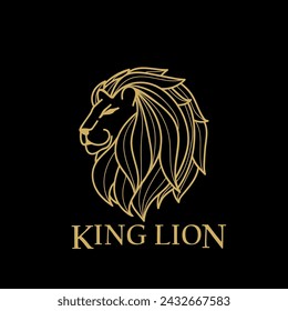 Stylized lion head logo icon vector illustration with golden color.
