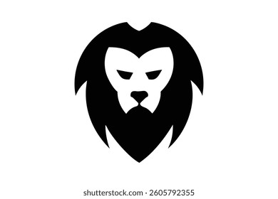 Stylized Lion Head Silhouette: Bold Black and White Art