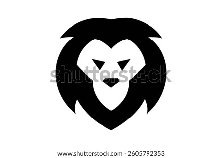 Stylized Lion Head Silhouette: Bold Black and White Art