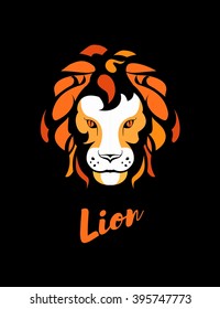 stylized lion's head on a black background in psychedelic colors