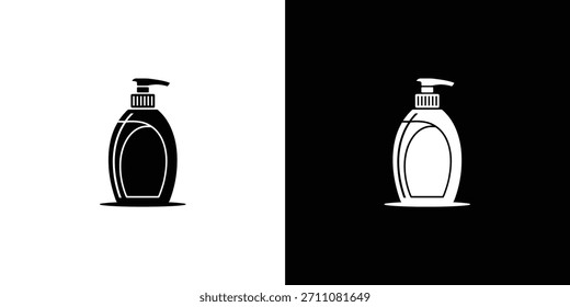 Stilisierte Flüssigseife oder Sanitizer Pumpe Flaschensymbole in schwarz auf weiß und weiß auf schwarz, perfekt für Gesundheit und Hygiene Themen.
