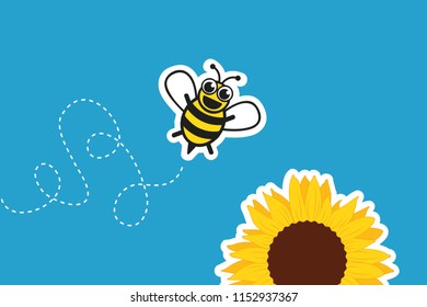 Stylized little bee and sunflower vector illustration