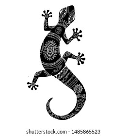 Stylized lizard. Black white reptile illustration. Vector logo lizards. Tattoo.