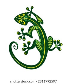 Lagartija estilizada. Silueta decorativa de reptile. Ilustración vectorial de lagartos escaldados. Logo de Lizard. Diseño del tótem. Tatuaje también.