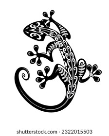 Stylisierte Eidechse. Dekorative Silhouette der Reptilien. Vektorgrafik der schuppigen Eidechse. Lizard Logo.Totem Design. Tattoo.