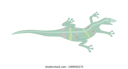 Stylized lizard isolated on white background.  Tribal flat reptile with ornament.