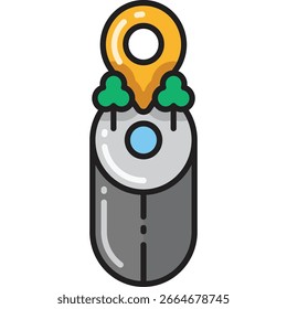 Stylized Location Marker Icon with Grey Cylinder Base and Green 