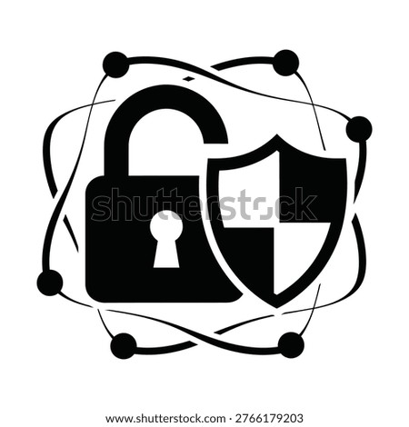 A stylized lock and shield icon representing cybersecurity and data protection.