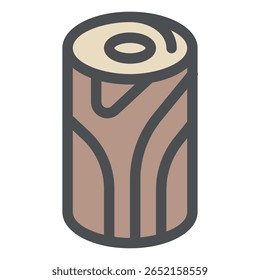Stylized Log Illustration with Growth Rings and Dark Outline