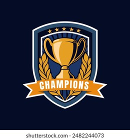 Stylized logo badge featuring a trophy with ribbons, designed for a champions league or competition