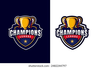 Stylized logo badge featuring a trophy with ribbons, designed for a champions league or competition