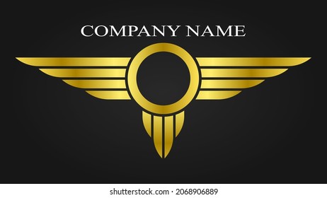 Stylized logo circle with wings and tail on black background