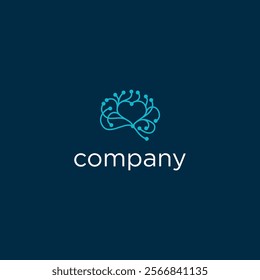 A stylized logo of a company with an abstract design resembling a tree or plant above the word 'company' on a dark blue background