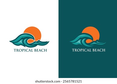 A stylized logo depicts a teal ocean wave curving around an orange sun representing a tropical beach.