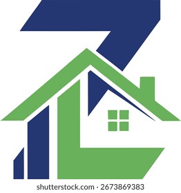 A stylized logo design featuring a house graphic, combining geometric shapes and colors.  The design suggests a real estate or home-related business.