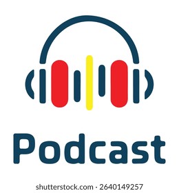 A stylized logo design incorporating headphones and sound wave imagery, suitable for podcast branding.