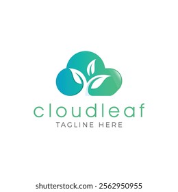 A stylized logo featuring a cloud shape in teal and mint green gradients, with stylized white leaves emerging from the center.